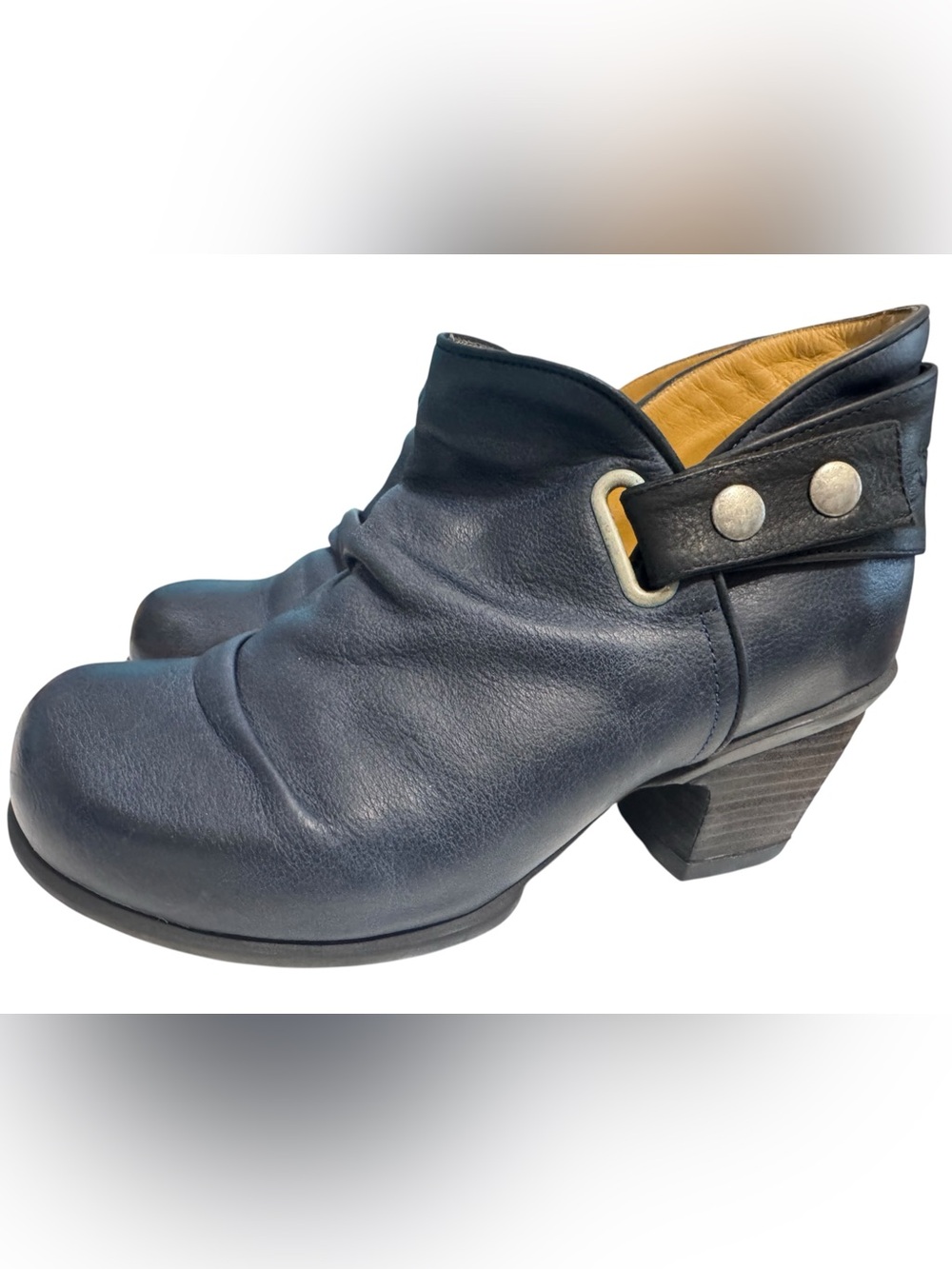 John Fluevog Hopeful Holly Blue Leather Ankle Bootie Boot Size 8.5 Unique